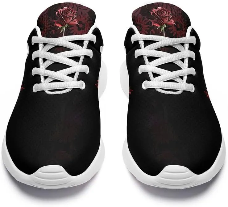 Women's Running Shoes with Unique Skull Rose Print, Non Slip Athletic Gym Training Walking Sneakers for Men