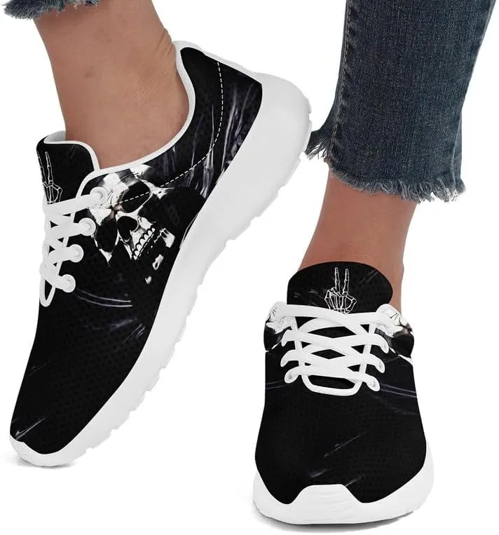 Women's Running Shoes with Unique Skull Rose Print, Non Slip Athletic Gym Training Walking Sneakers for Men