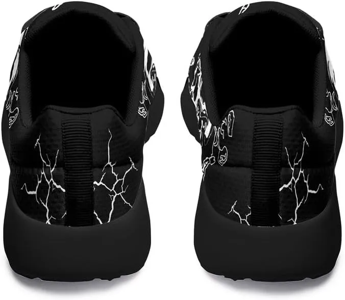 Women's Running Shoes with Unique Skull Rose Print, Non Slip Athletic Gym Training Walking Sneakers for Men