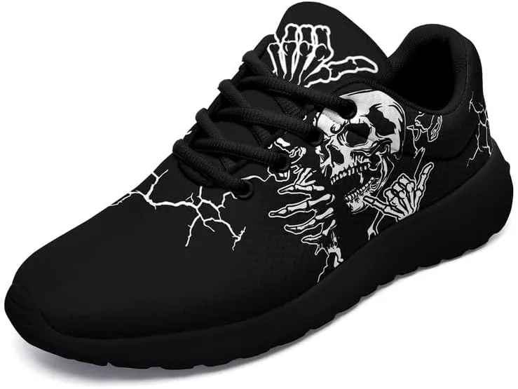 Women's Running Shoes with Unique Skull Rose Print, Non Slip Athletic Gym Training Walking Sneakers for Men