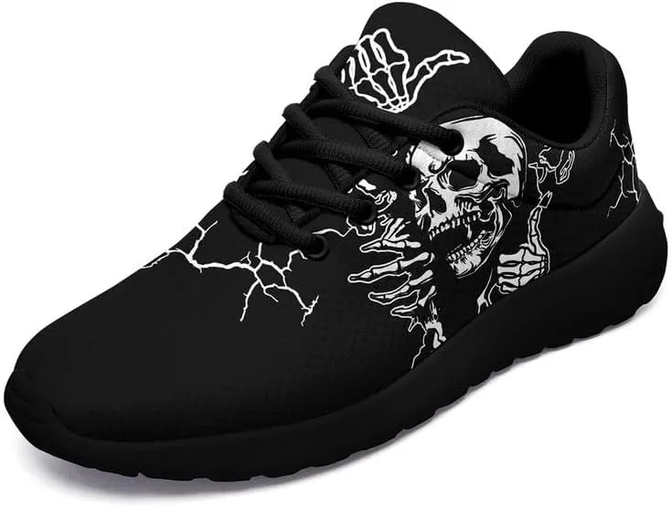 Women's Running Shoes with Unique Skull Rose Print, Non Slip Athletic Gym Training Walking Sneakers for Men