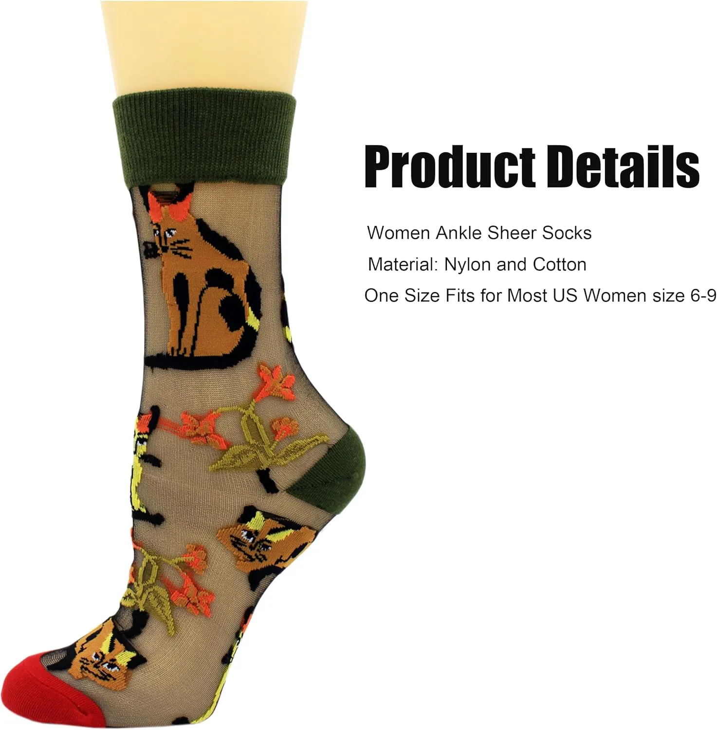 Womens Sheer Socks, Summer Transparent Thin Vintage Flower/Polka Dot Mesh Lace Elastic Jacquard Crystal Glass Socks