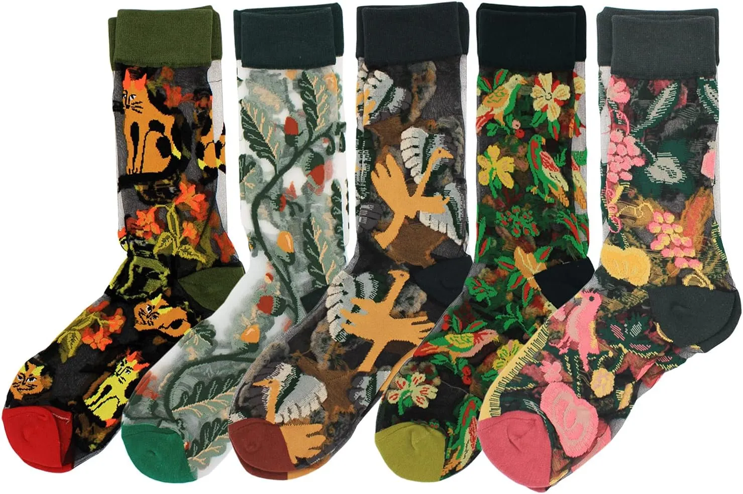 Womens Sheer Socks, Summer Transparent Thin Vintage Flower/Polka Dot Mesh Lace Elastic Jacquard Crystal Glass Socks