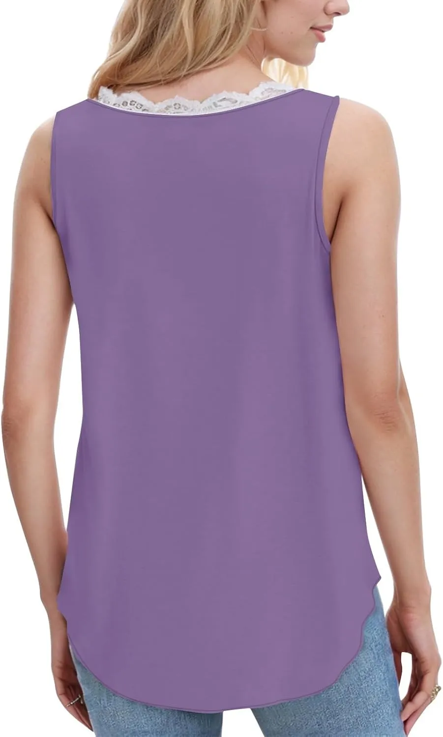 Womens Summer Tank Tops Loose Fit Lace V Neck Sleeveless Tunic Tops Dressy Casual Flowy Shirts