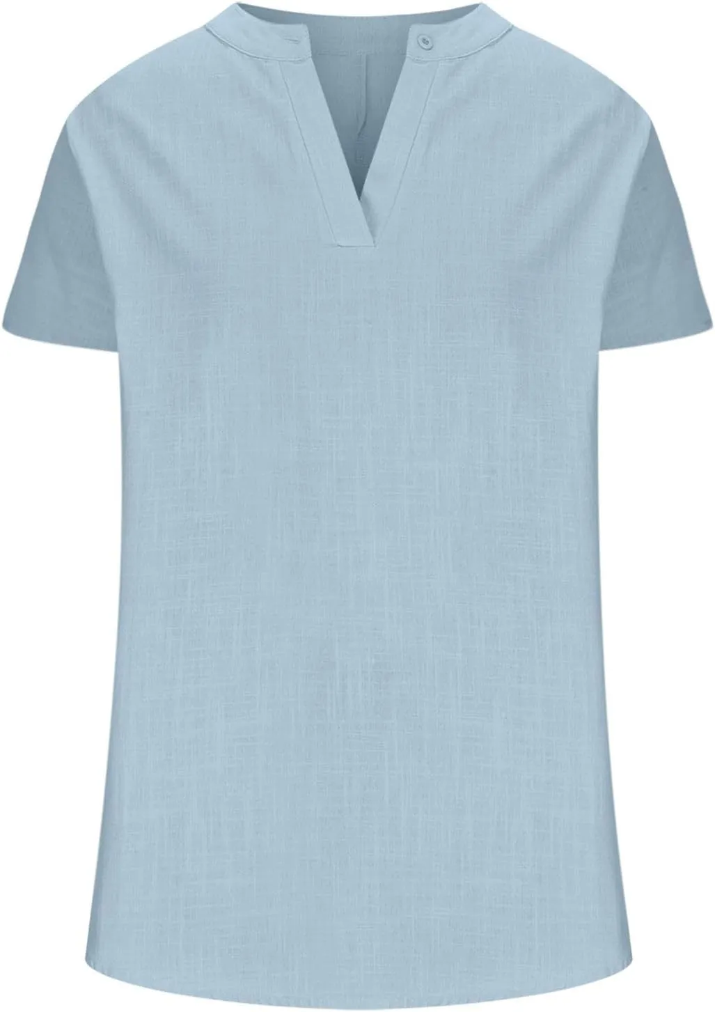 Womens Summer Tops Cotton Linen T-Shirts Casual Loose Fit V-Neck Henley Tops Short Sleeve Blouse Holiday Cmofy Shirts