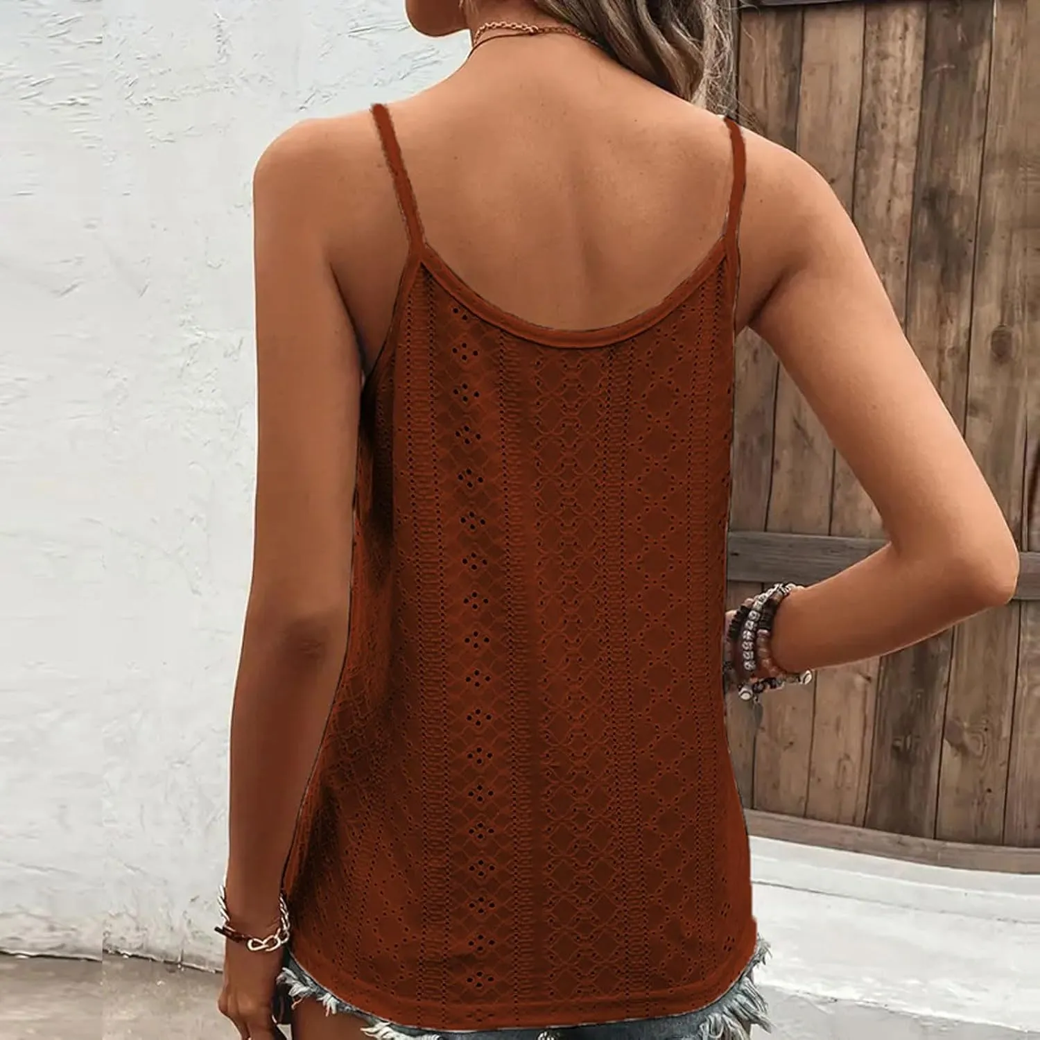 Womens Tank Tops Loose Fit V Neck Casual Lightweight Summer Tops Summer Beach Vacation Shirts Trendy Eyelet Lace Tee