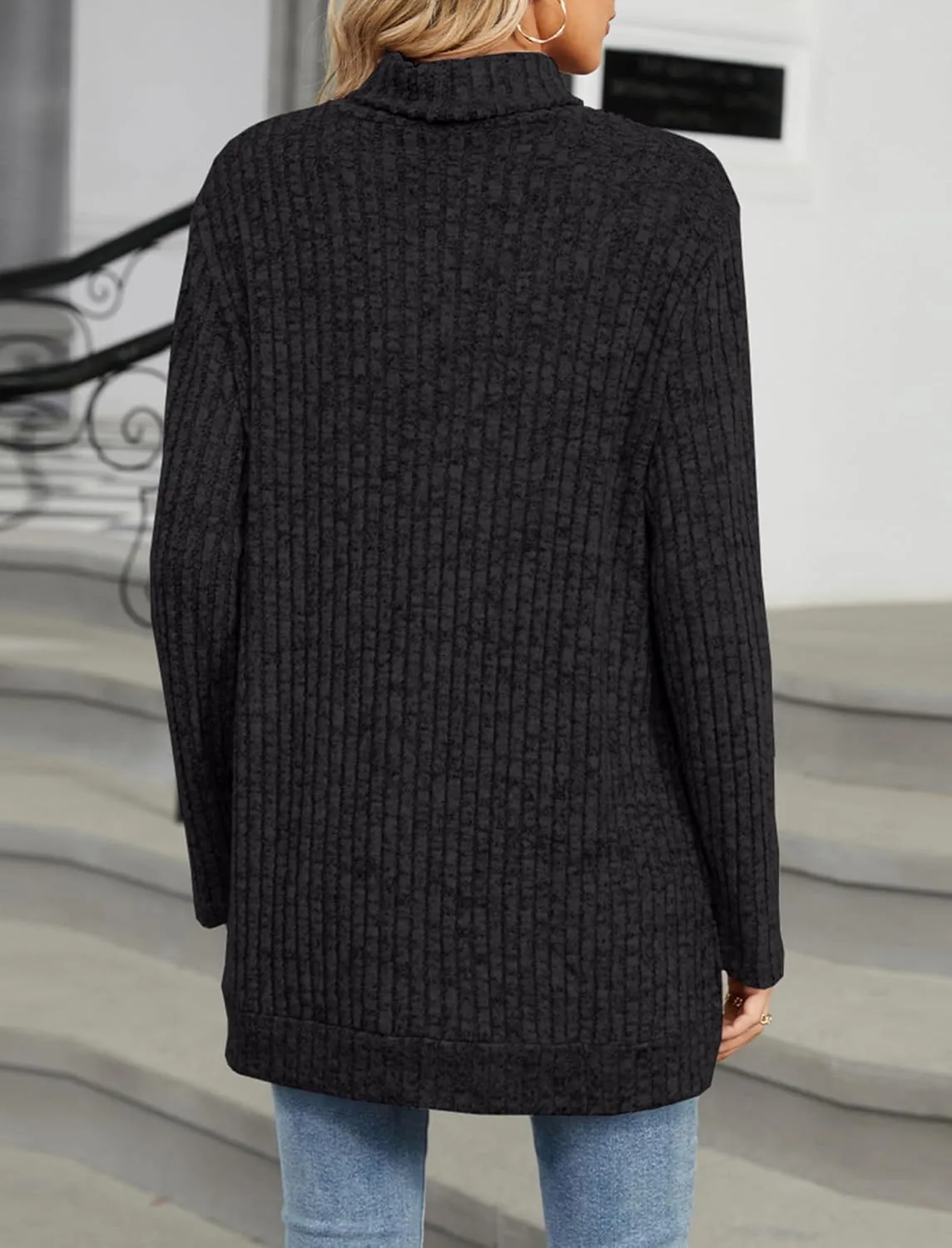 Women's Tunic Tops Fall Winter Oversized Jumper Long Sleeve Turtleneck Ribbed Knit Sweater Pullover Top