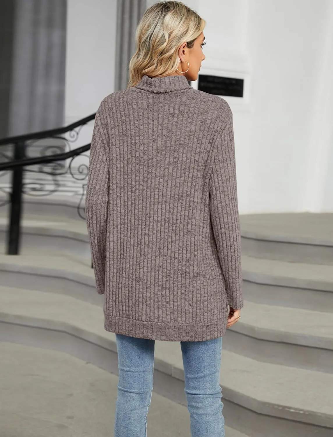 Women's Tunic Tops Fall Winter Oversized Jumper Long Sleeve Turtleneck Ribbed Knit Sweater Pullover Top
