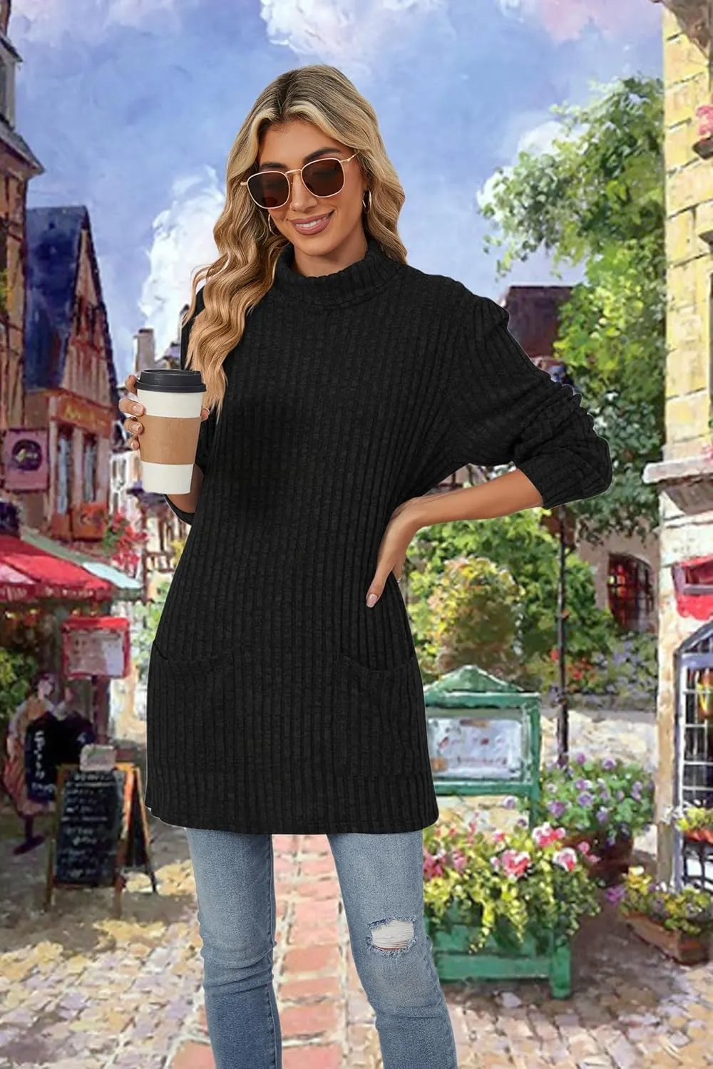 Womens Turtleneck Long Sleeve Sweater Lightweight Soft Pullover Tops Casual Tunic Shirts