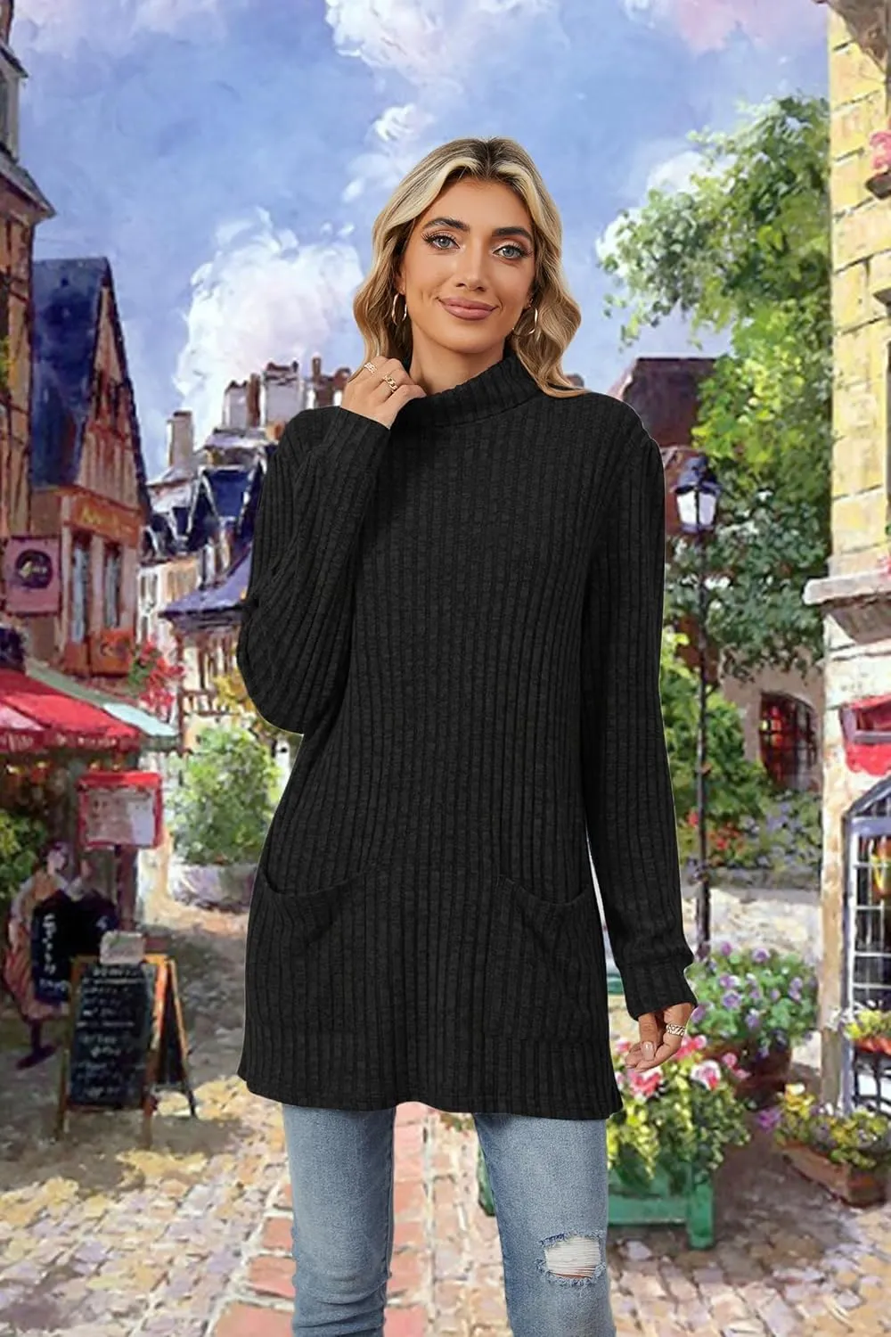 Womens Turtleneck Long Sleeve Sweater Lightweight Soft Pullover Tops Casual Tunic Shirts