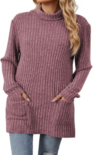 Womens Turtleneck Long Sleeve Sweater Lightweight Soft Pullover Tops Casual Tunic Shirts