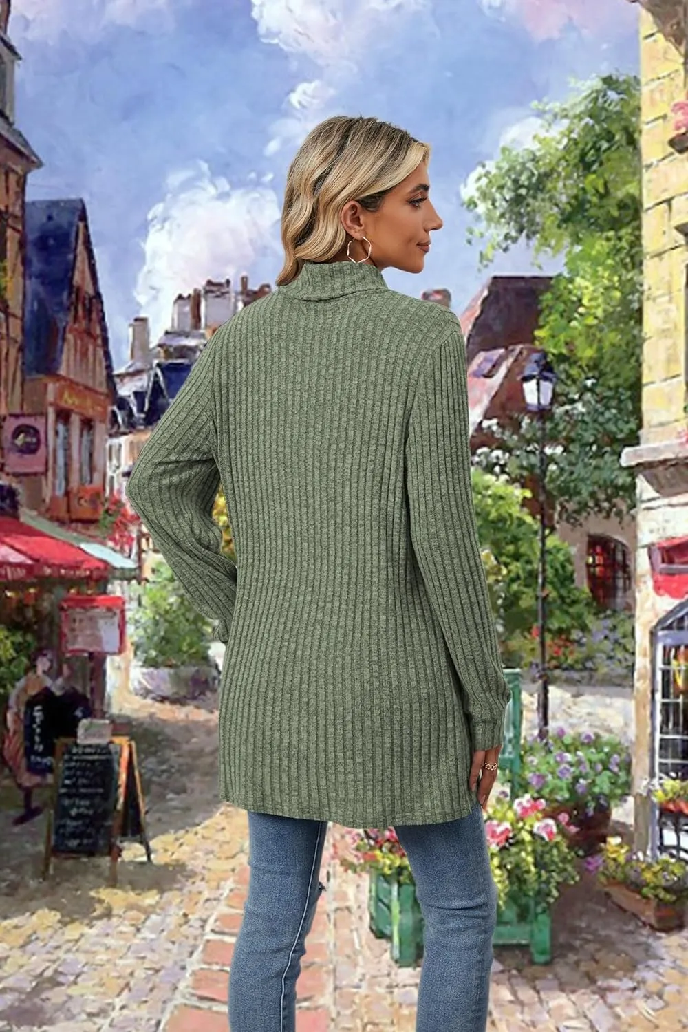 Womens Turtleneck Long Sleeve Sweater Lightweight Soft Pullover Tops Casual Tunic Shirts