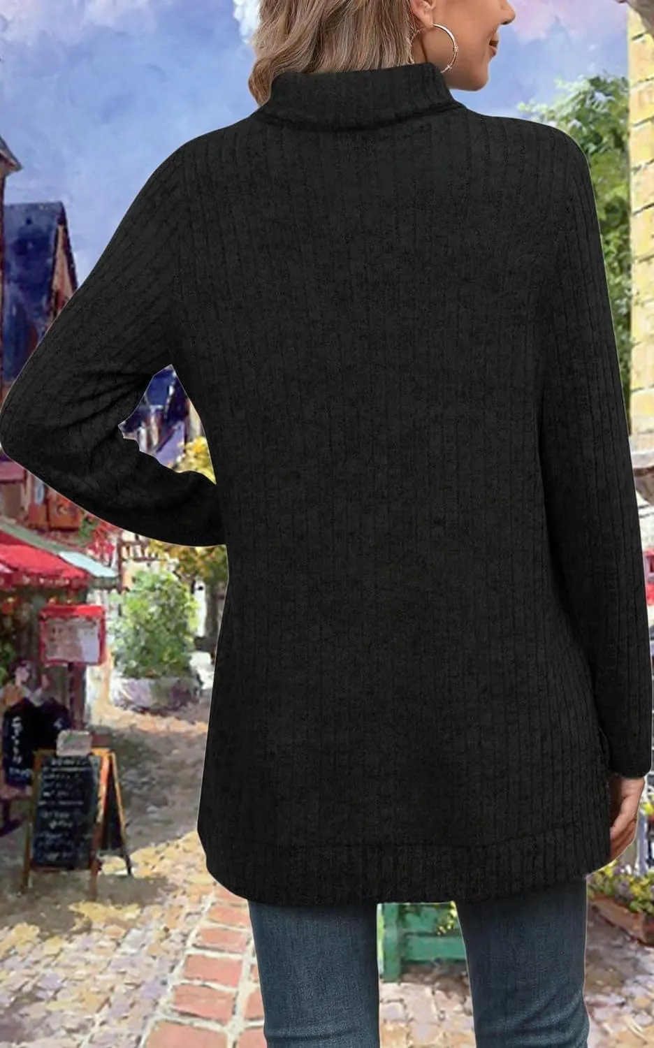 Womens Turtleneck Long Sleeve Sweater Lightweight Soft Pullover Tops Casual Tunic Shirts