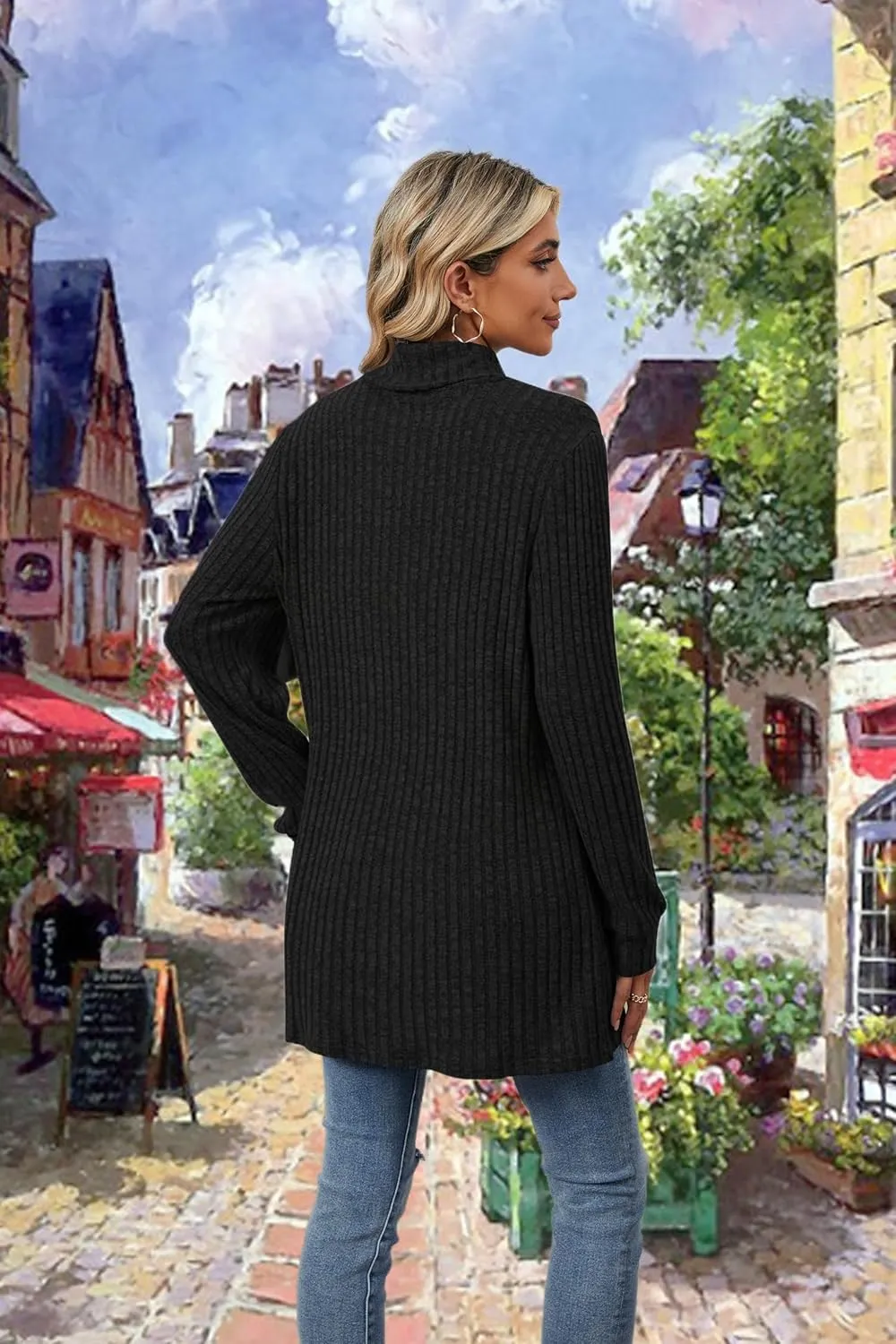 Womens Turtleneck Long Sleeve Sweater Lightweight Soft Pullover Tops Casual Tunic Shirts