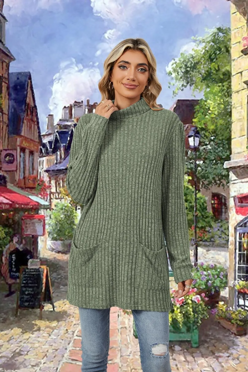 Womens Turtleneck Long Sleeve Sweater Lightweight Soft Pullover Tops Casual Tunic Shirts