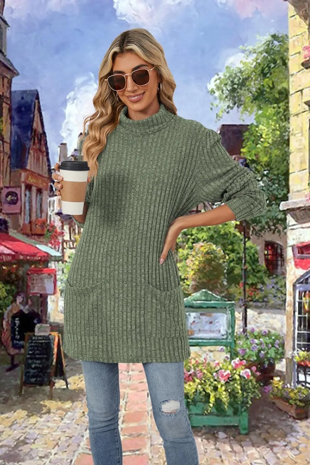 Womens Turtleneck Long Sleeve Sweater Lightweight Soft Pullover Tops Casual Tunic Shirts
