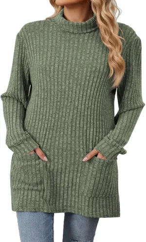 Womens Turtleneck Long Sleeve Sweater Lightweight Soft Pullover Tops Casual Tunic Shirts