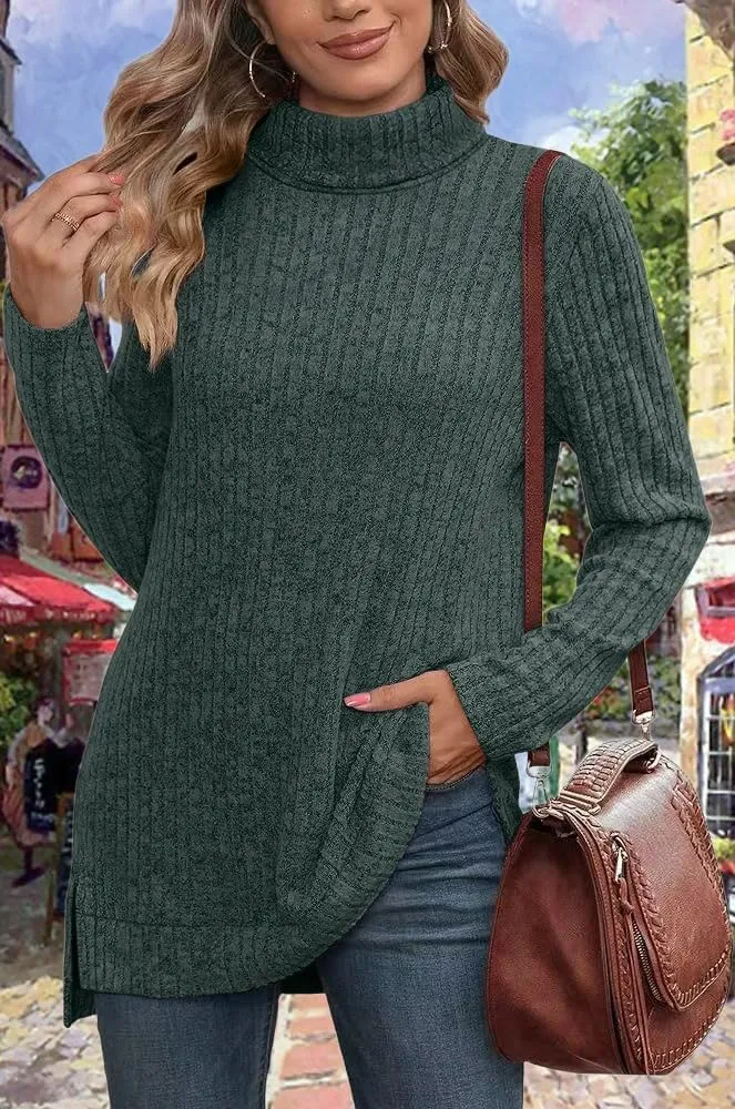 Womens Turtleneck Long Sleeve Sweater Lightweight Soft Pullover Tops Casual Tunic Shirts