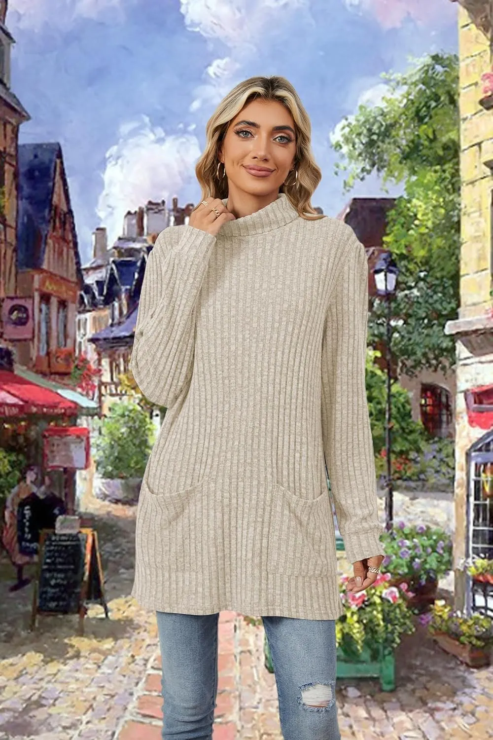 Womens Turtleneck Long Sleeve Sweater Lightweight Soft Pullover Tops Casual Tunic Shirts