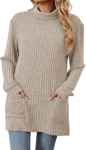 Womens Turtleneck Long Sleeve Sweater Lightweight Soft Pullover Tops Casual Tunic Shirts