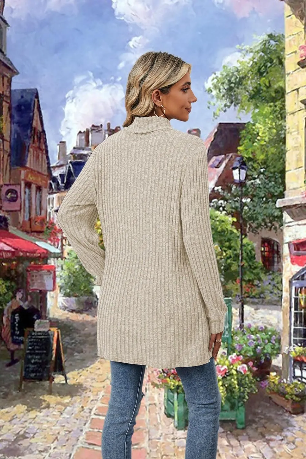 Womens Turtleneck Long Sleeve Sweater Lightweight Soft Pullover Tops Casual Tunic Shirts