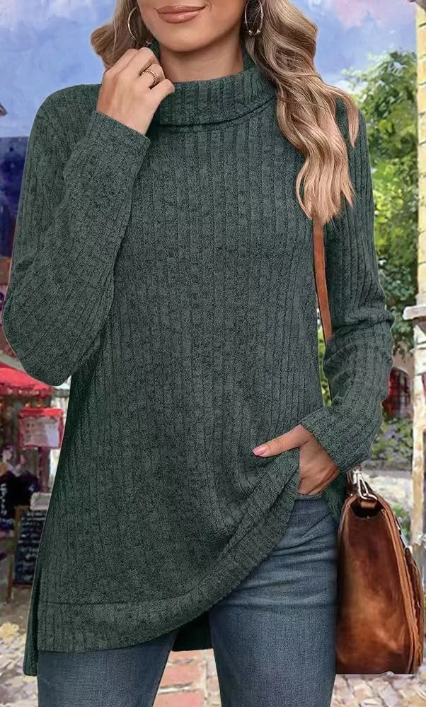 Womens Turtleneck Long Sleeve Sweater Lightweight Soft Pullover Tops Casual Tunic Shirts