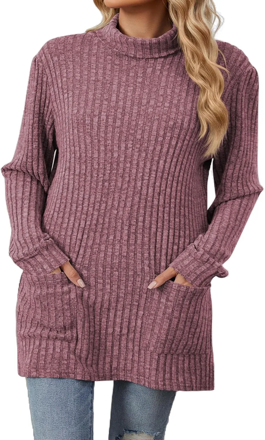 Womens Turtleneck Long Sleeve Sweater Lightweight Soft Pullover Tops Casual Tunic Shirts