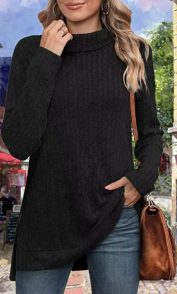 Womens Turtleneck Long Sleeve Sweater Lightweight Soft Pullover Tops Casual Tunic Shirts