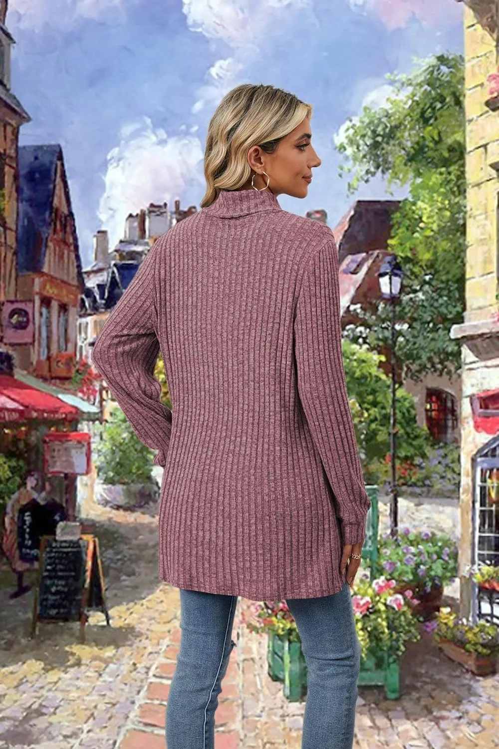 Womens Turtleneck Long Sleeve Sweater Lightweight Soft Pullover Tops Casual Tunic Shirts