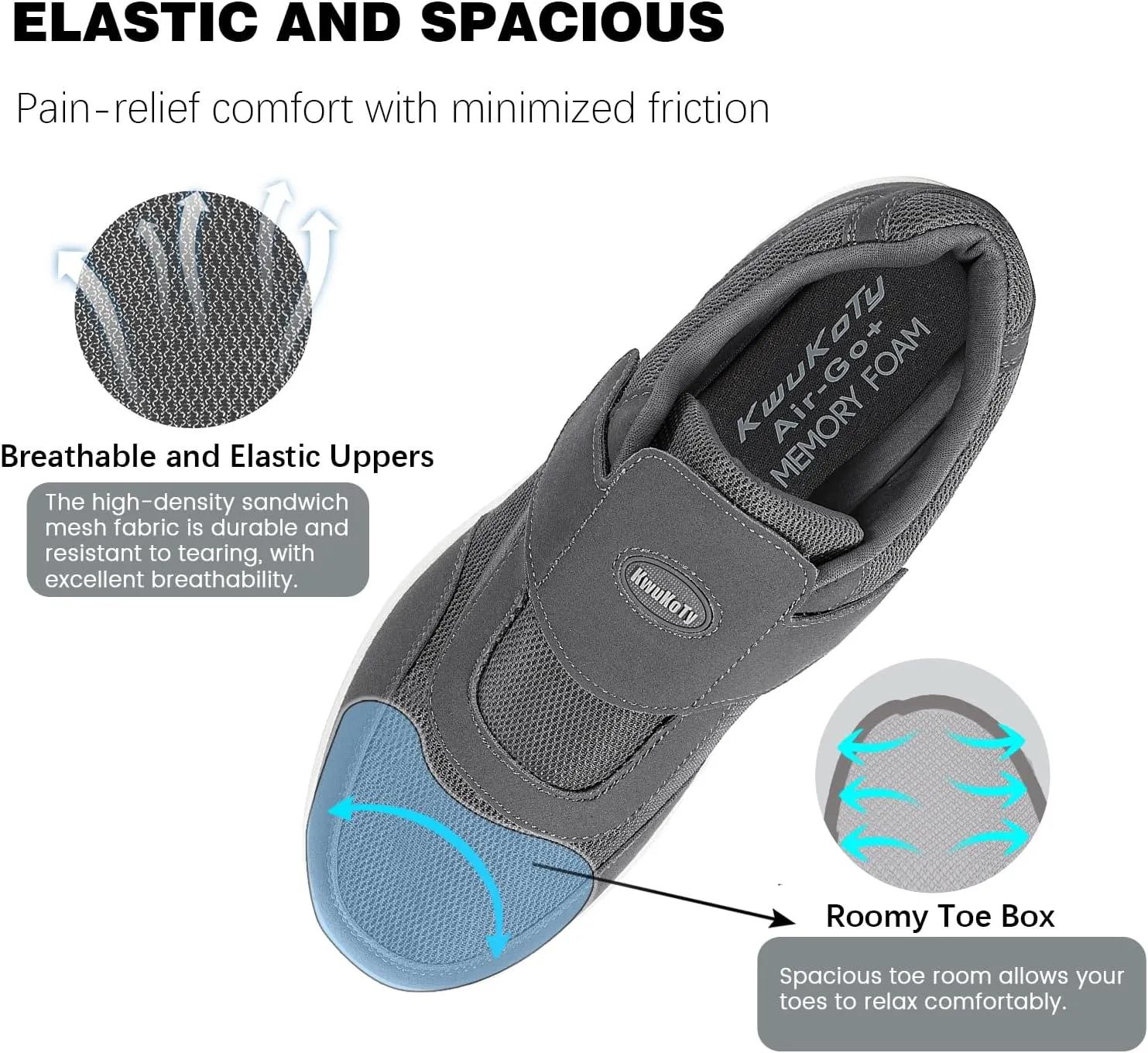 Women's Wide Diabetic Shoes with Air Cushion | Relax Series, Comfort for Swollen Feet, Bunions, Edema | Size 6.5-11.5