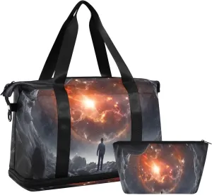 xigua Gym Bag Astronaut Travel Duffel Bag - Sports Gym Bag with Dry Wet Pocket Cosmetic bag & Shoes Compartment for Women and Men