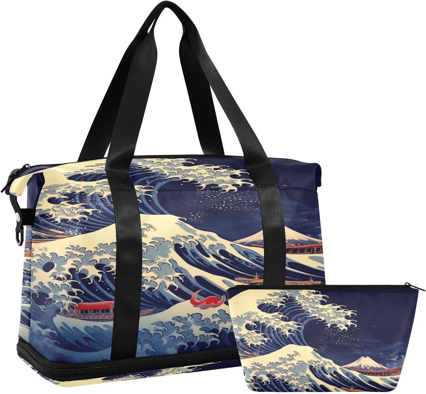 xigua Gym Bag Blue Wave Travel Duffel Bag - Sports Gym Bag with Dry Wet Pocket Cosmetic bag & Shoes Compartment for Women and Men