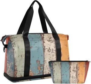xigua Gym Bag Colors Wood Travel Duffel Bag - Sports Gym Bag with Dry Wet Pocket Cosmetic bag & Shoes Compartment for Women and Men