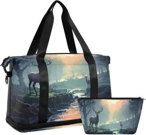 xigua Gym Bag Deers Travel Duffel Bag - Sports Gym Bag with Dry Wet Pocket Cosmetic bag & Shoes Compartment for Women and Men