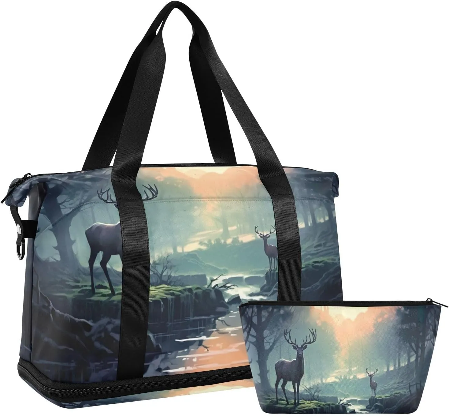 xigua Gym Bag Deers Travel Duffel Bag - Sports Gym Bag with Dry Wet Pocket Cosmetic bag & Shoes Compartment for Women and Men