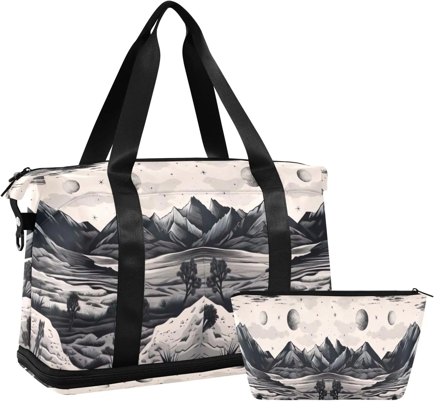 xigua Gym Bag Desert Black Travel Duffel Bag - Sports Gym Bag with Dry Wet Pocket Cosmetic bag & Shoes Compartment for Women and Men