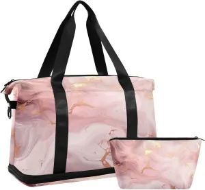 xigua Gym Bag Pink Marble Travel Duffel Bag - Sports Gym Bag with Dry Wet Pocket Cosmetic bag & Shoes Compartment for Women and Men