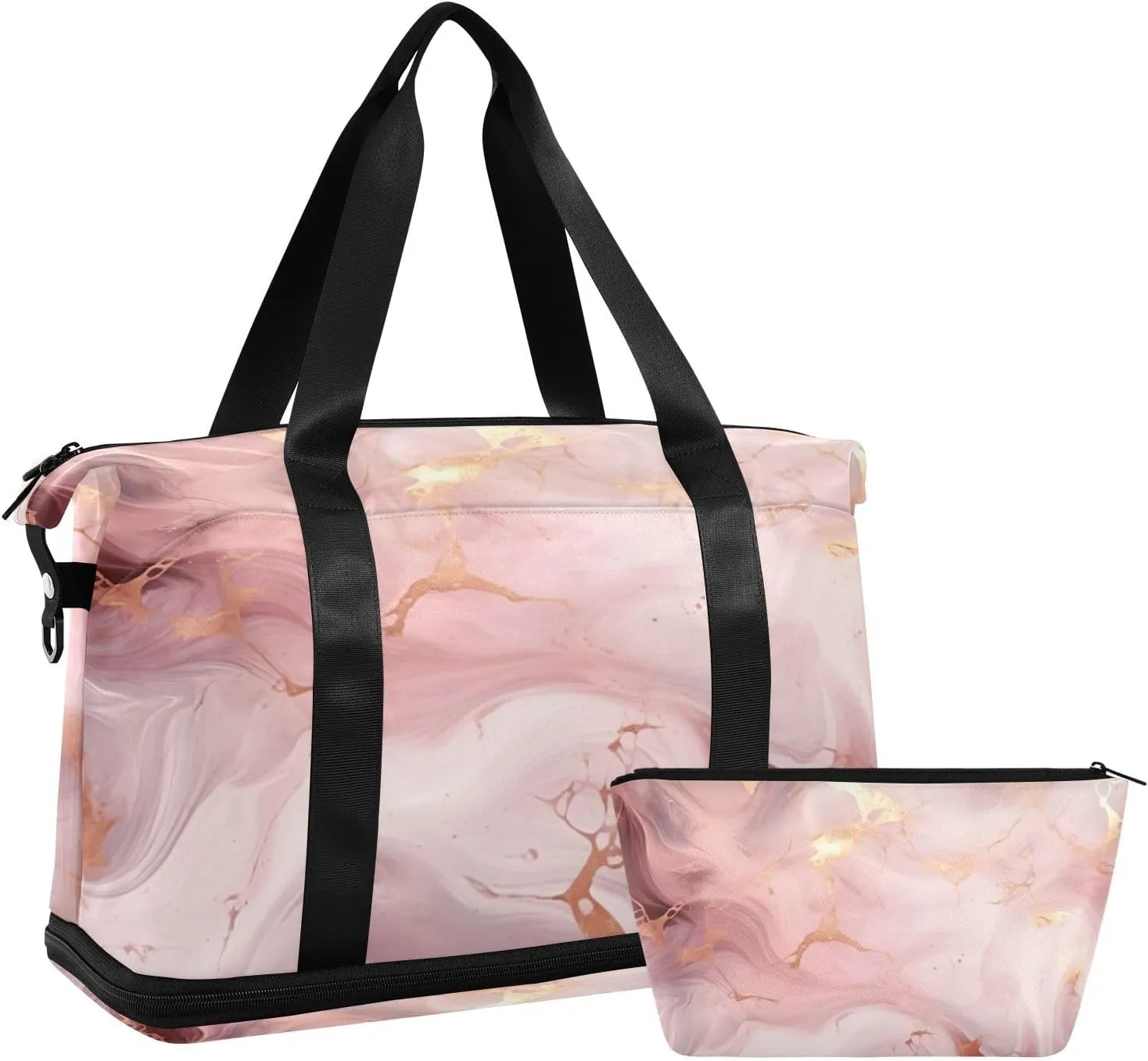 xigua Gym Bag Pink Marble Travel Duffel Bag - Sports Gym Bag with Dry Wet Pocket Cosmetic bag & Shoes Compartment for Women and Men