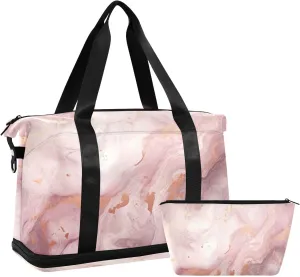 xigua Gym Bag Pink Marble Travel Duffel Bag - Sports Gym Bag with Dry Wet Pocket Cosmetic bag & Shoes Compartment for Women and Men