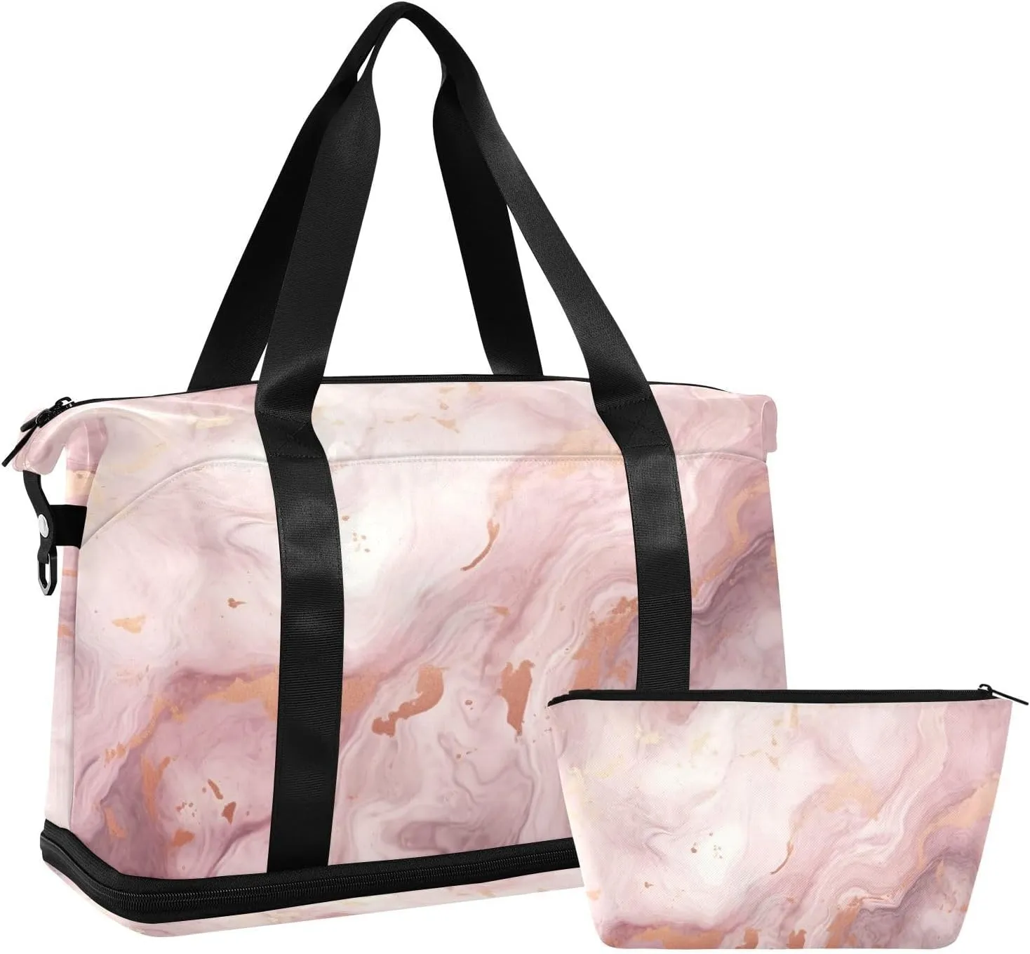 xigua Gym Bag Pink Marble Travel Duffel Bag - Sports Gym Bag with Dry Wet Pocket Cosmetic bag & Shoes Compartment for Women and Men