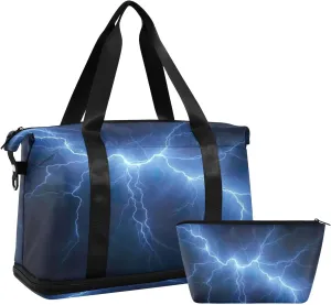 xigua Gym Bag Red Lightning Travel Duffel Bag - Sports Gym Bag with Dry Wet Pocket Cosmetic bag & Shoes Compartment for Women and Men
