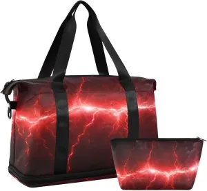 xigua Gym Bag Red Lightning Travel Duffel Bag - Sports Gym Bag with Dry Wet Pocket Cosmetic bag & Shoes Compartment for Women and Men
