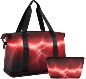 xigua Gym Bag Red Lightning Travel Duffel Bag - Sports Gym Bag with Dry Wet Pocket Cosmetic bag & Shoes Compartment for Women and Men