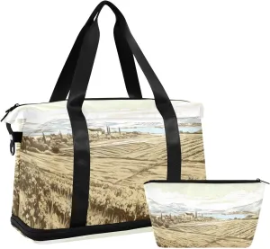xigua Gym Bag Vineyard Landscape Travel Duffel Bag - Sports Gym Bag with Dry Wet Pocket Cosmetic bag & Shoes Compartment for Women and Men