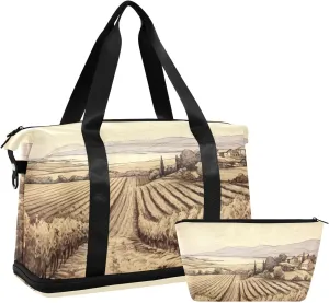 xigua Gym Bag Vineyard Landscape Travel Duffel Bag - Sports Gym Bag with Dry Wet Pocket Cosmetic bag & Shoes Compartment for Women and Men