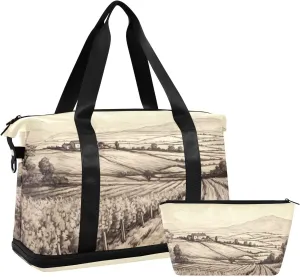 xigua Gym Bag Vineyard Landscape Travel Duffel Bag - Sports Gym Bag with Dry Wet Pocket Cosmetic bag & Shoes Compartment for Women and Men