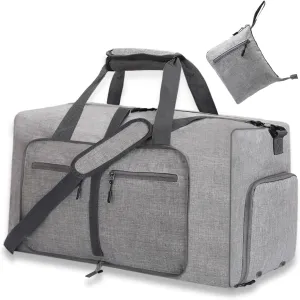 YZK Foldable Travel Duffle Baq, Larqe Holdall Carry On Luggage Bags Overnight with Shoes Compartment for Women and Men, B Gray, 65L, FASHION