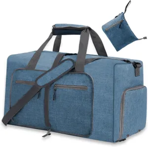 YZK Foldable Travel Duffle Baq, Larqe Holdall Carry On Luggage Bags Overnight with Shoes Compartment for Women and Men, C Blue, 65L, FASHION