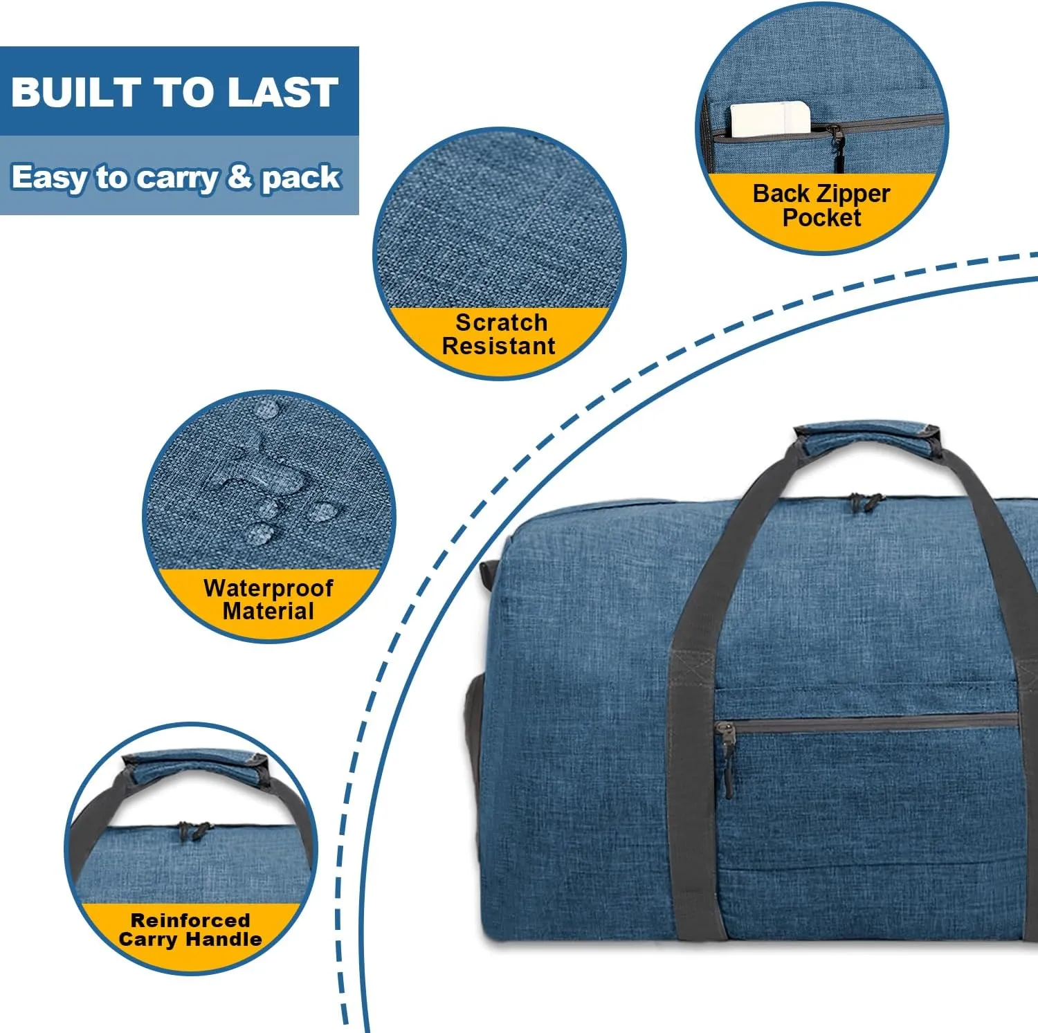 YZK Foldable Travel Duffle Baq, Larqe Holdall Carry On Luggage Bags Overnight with Shoes Compartment for Women and Men, C Blue, 65L, FASHION