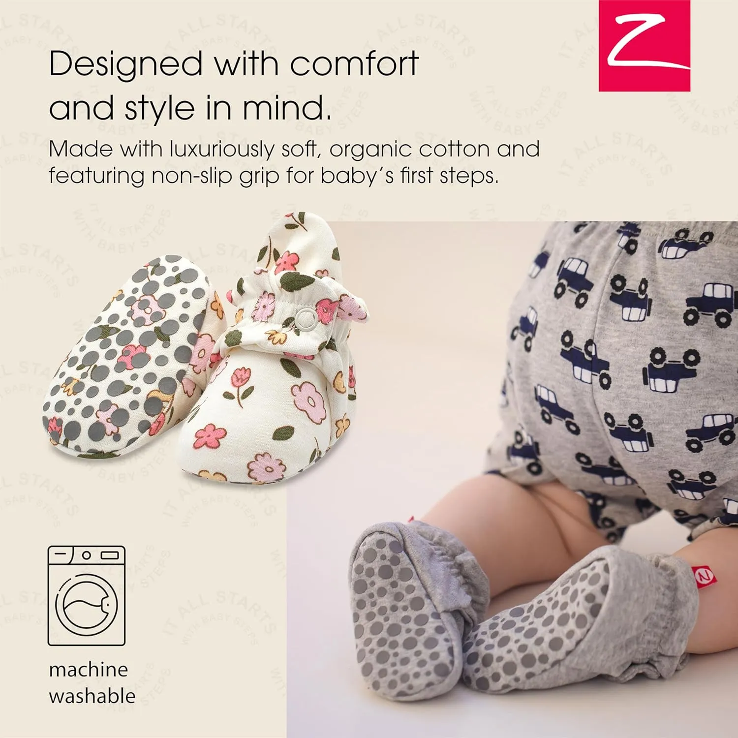 Zutano Unisex Organic Cotton Baby Booties With Gripper Soles